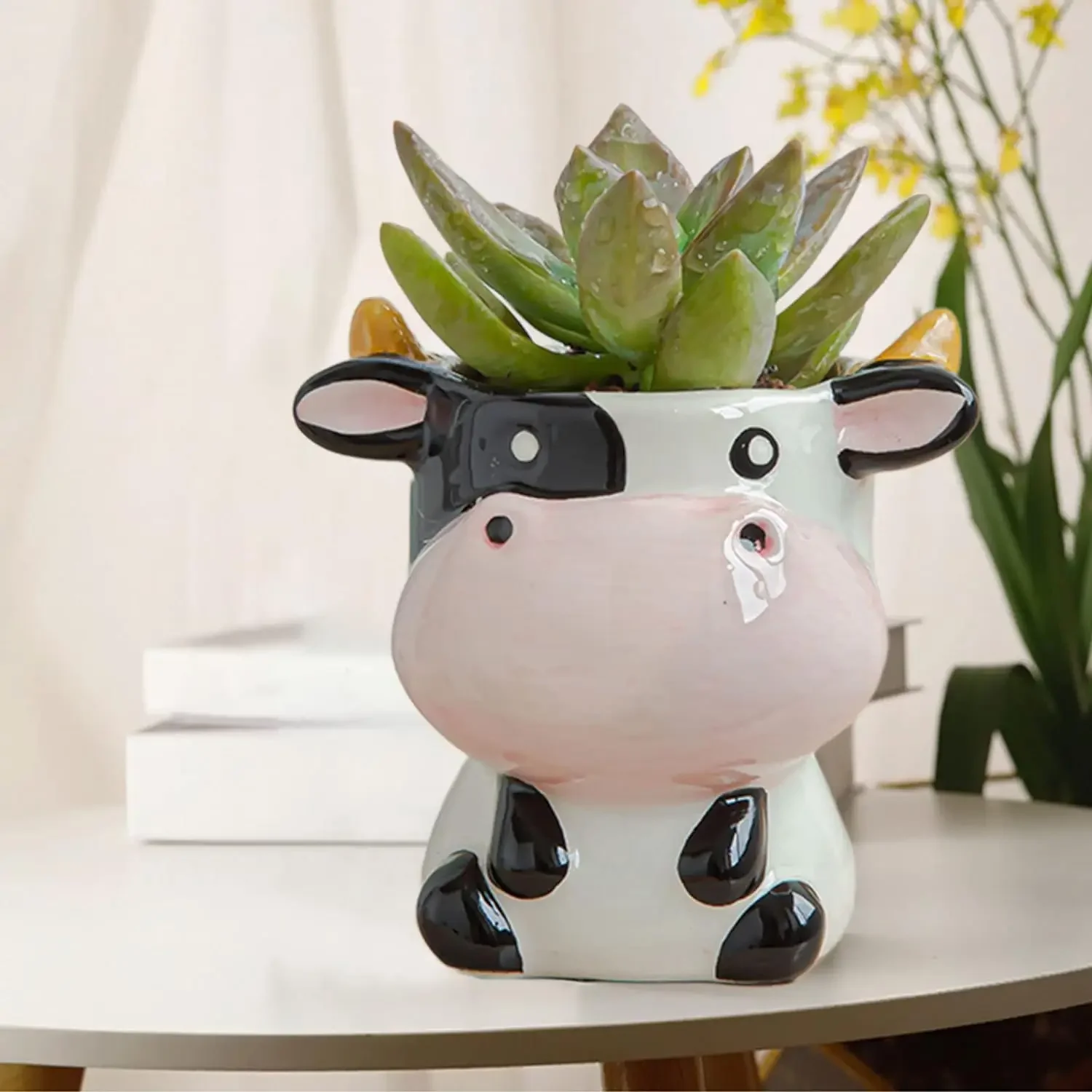 Cute Nordic Style Ceramic Animal Flower Pot Cartoon  Sheep Cow  Mini Pot Succulents Plants Bonsai Pots  Decoration