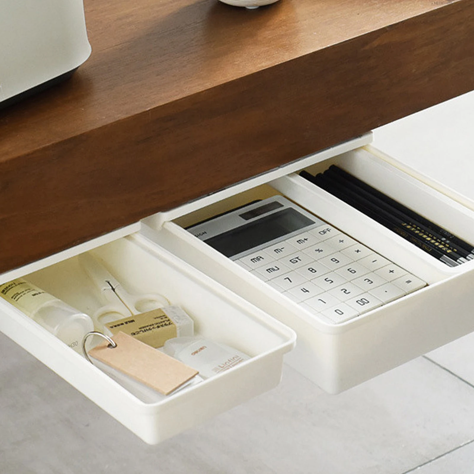 

Adhesive Drawer Box Under Desk Organizer PP Storage Box Table Drawer for Office Stationery Kitchen Supplies