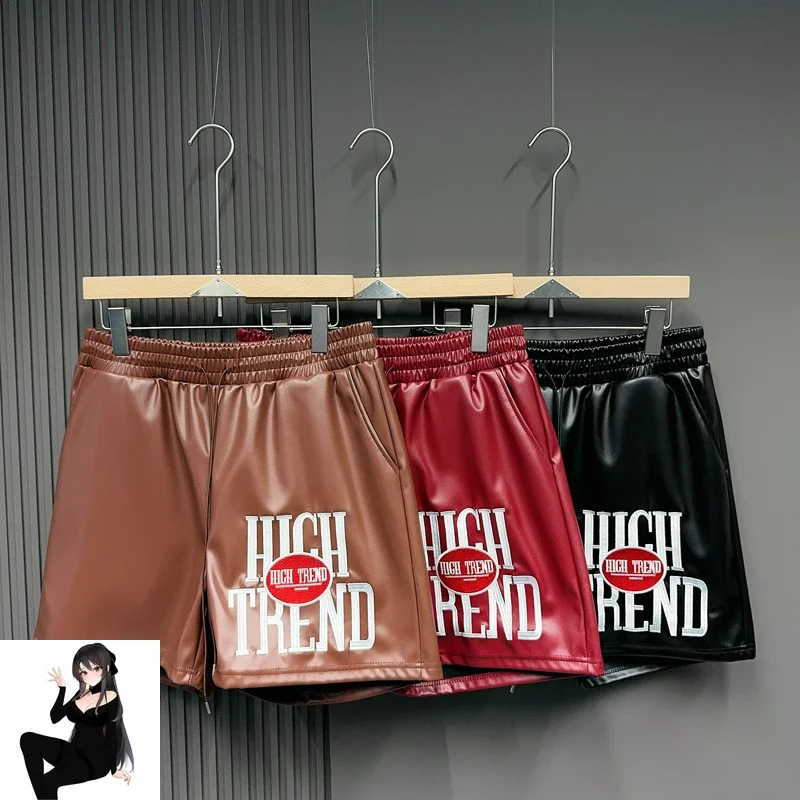 

Reflective Leather Embroidery Letter Label Beach Shorts Men Women Summer Casual Drawstring Loose Board Shortpant Young Style