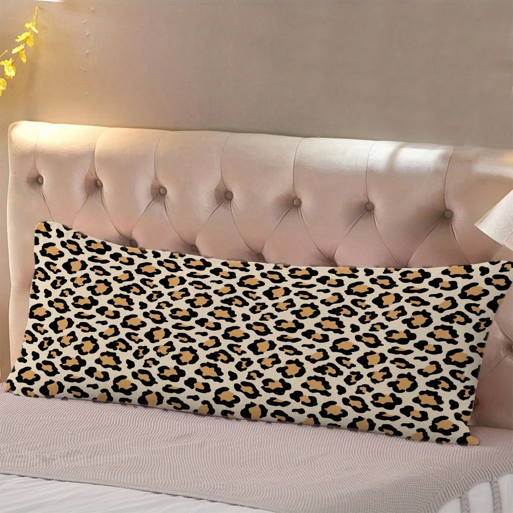 1pc Oversized Leopard Print Body Case - 20x54 Inches (50x137cm) Zippered Double-Sided Cushion Cover, Soft Breathable Polyester-l