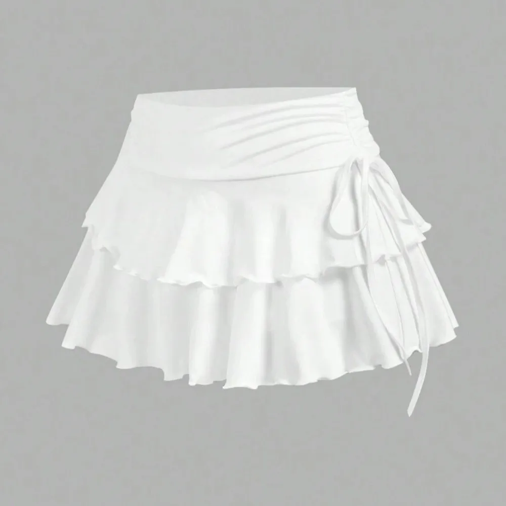 New Sweet Short Skirt Slim Fit High Waist Ruffle Cake Dress Solid Color Pleated Mini Skirts Women