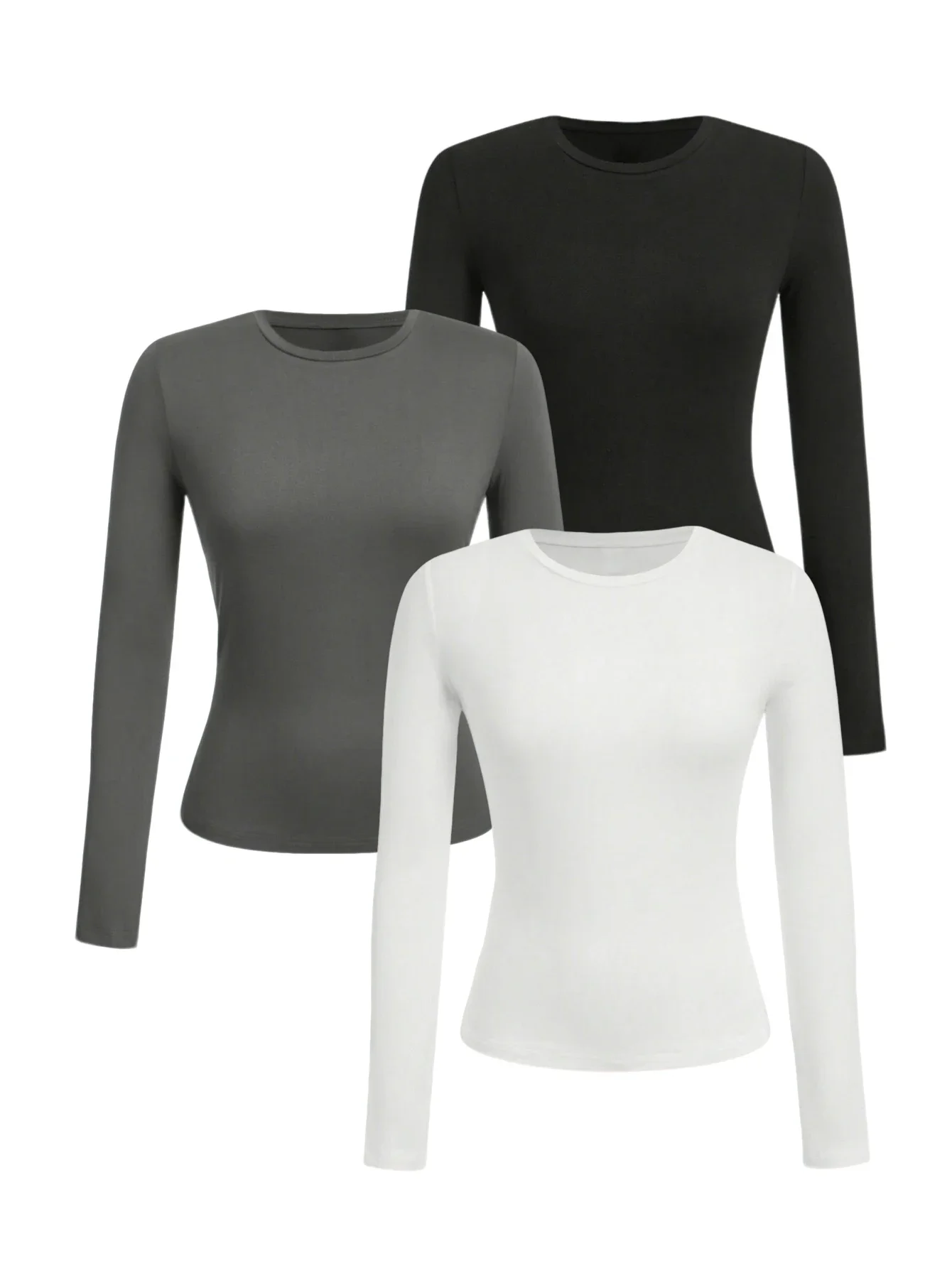 

Solid-colored long-sleeved T-shirt base layer, a tight-fitting and slimming top for women