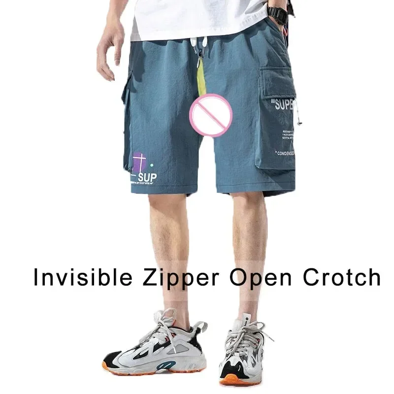 High Quality Cargo Shorts Men Invisible Zipper Open Crotch Summer Outdoor Sex Dating or Hospitalized Men's Convenient Pants