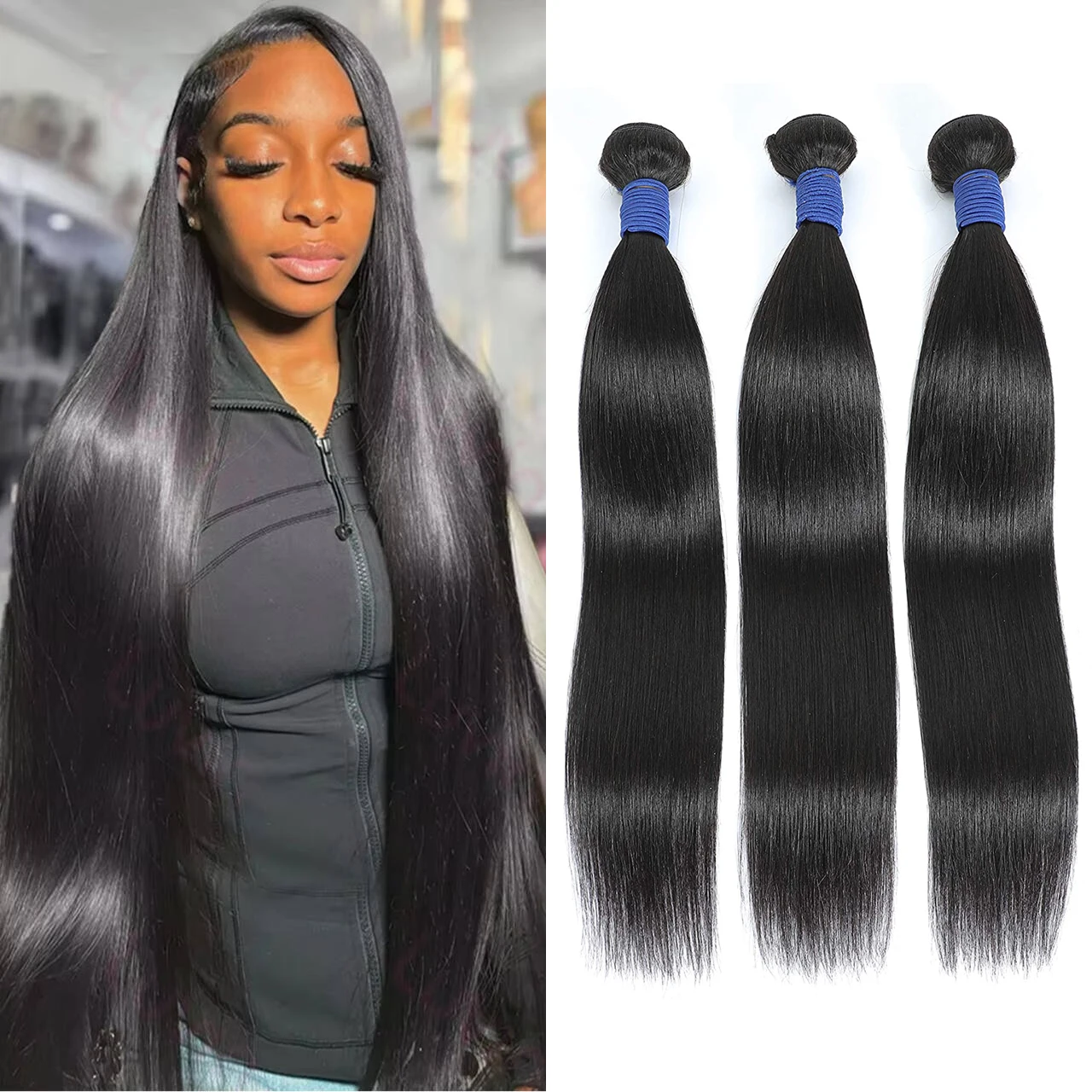 

Бразильские прямые волосы в наборах: 1/3/4 пучка, 100% натуральные необработанные человеческие волосы, натуральный черный цвет, 10-40 дюймов
