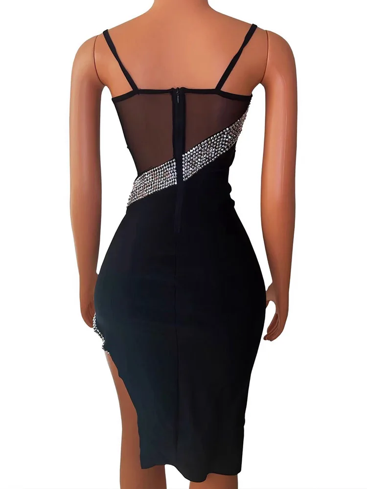 Wysokiej jakości tłoczona na gorąco seksowna sukienka z szelkami elastyczna nieregularna sukienka 2025 nowych moda niestandardowa odzież damska