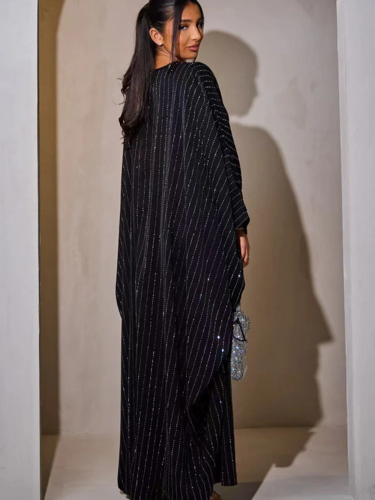 Dubai Women Party Dress Diamond Abaya Eid Muslim Caftan Robe Bat Sleeve Jalabiya Ramadan Morocco Kaftan Vestidos Largos 2025