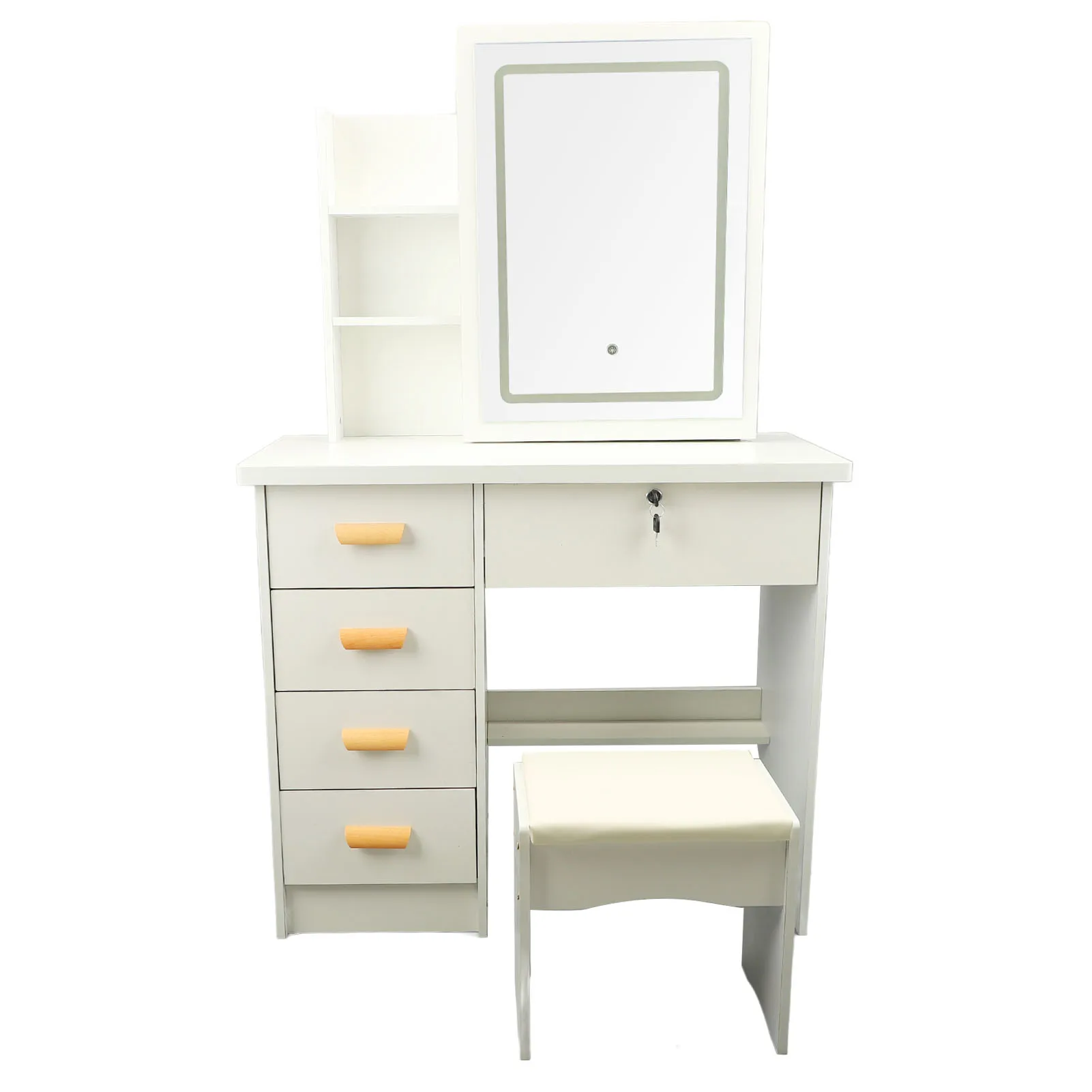 Dressing Table Dressing Table Modern Multi Functional Lighted Mirror Vanity Desk with Drawers Shelves Padded Stool for Bedroom image 2