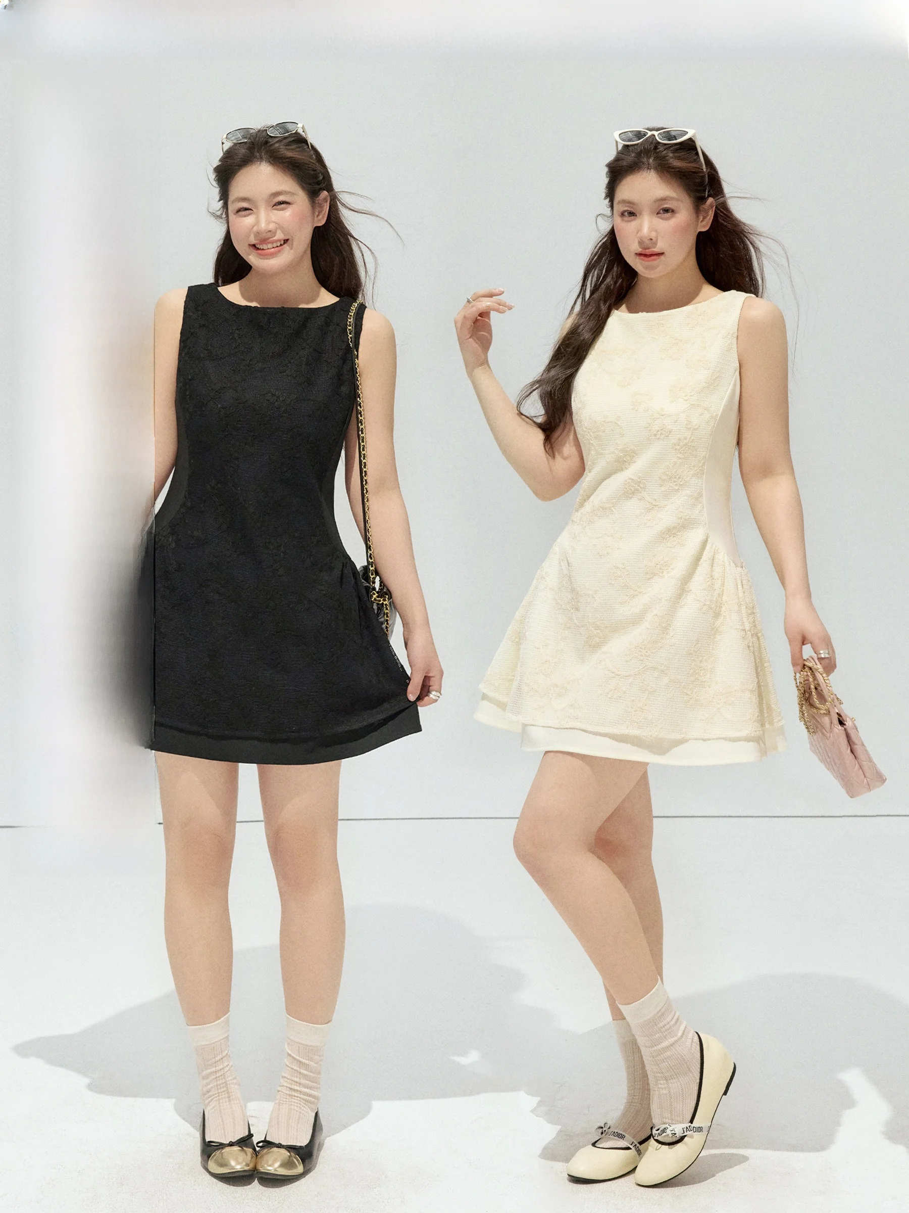 

Jiulu Studio 'Champagne Fraance' plus Size A-Line Floral Embroidery Svel Waist-Cinched Dr for Plump Women