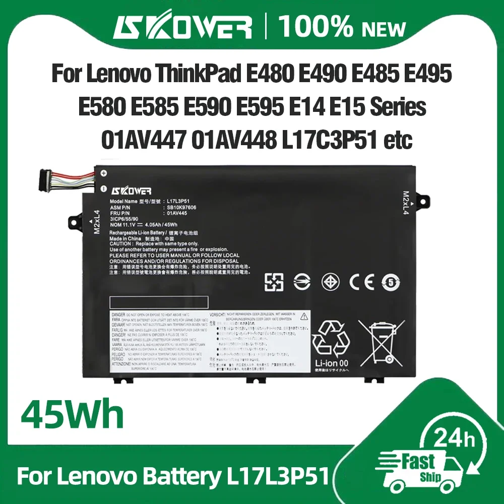 SKOWER L17L3P51 Akku für Lenovo ThinkPad E480 E485 E490 E495 E580 E585 E590 E595 E14/E15 Gen 1 R480 R490 01AV445 L17M3P52
