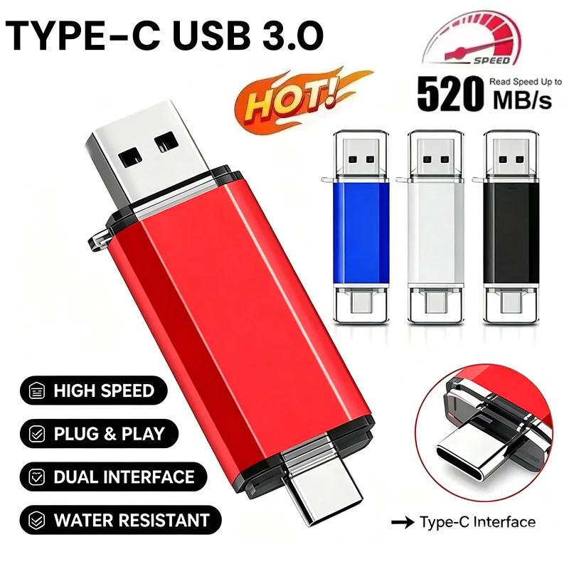 2TB OTG USB Flash Drive USB 3.0 Type C For iPhone 1TB 512GB Pendrive For Samsung Huawei Xiaomi Android Laptop Memory Stick 2026