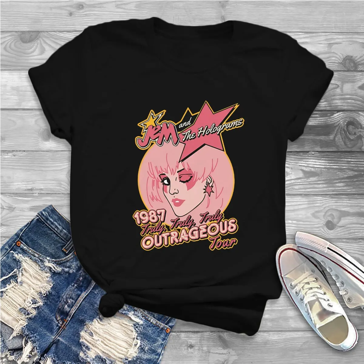 Jem e The Holograms Jem thalesive Tour Tshirt Homme top Unisex Blusas poliestere T Shirt per le donne