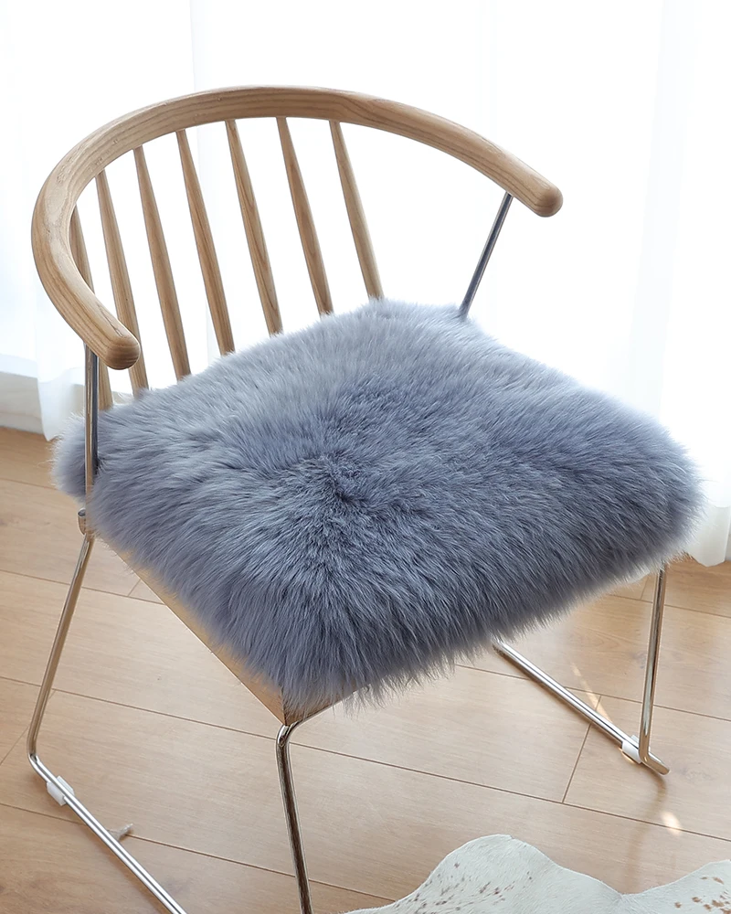 100% Luxury Natural Fur Long Hair Sheepskin Shaggy Chair Cushion for Home Office Car Winter Pure Wool Rectangular  Seat Cushion