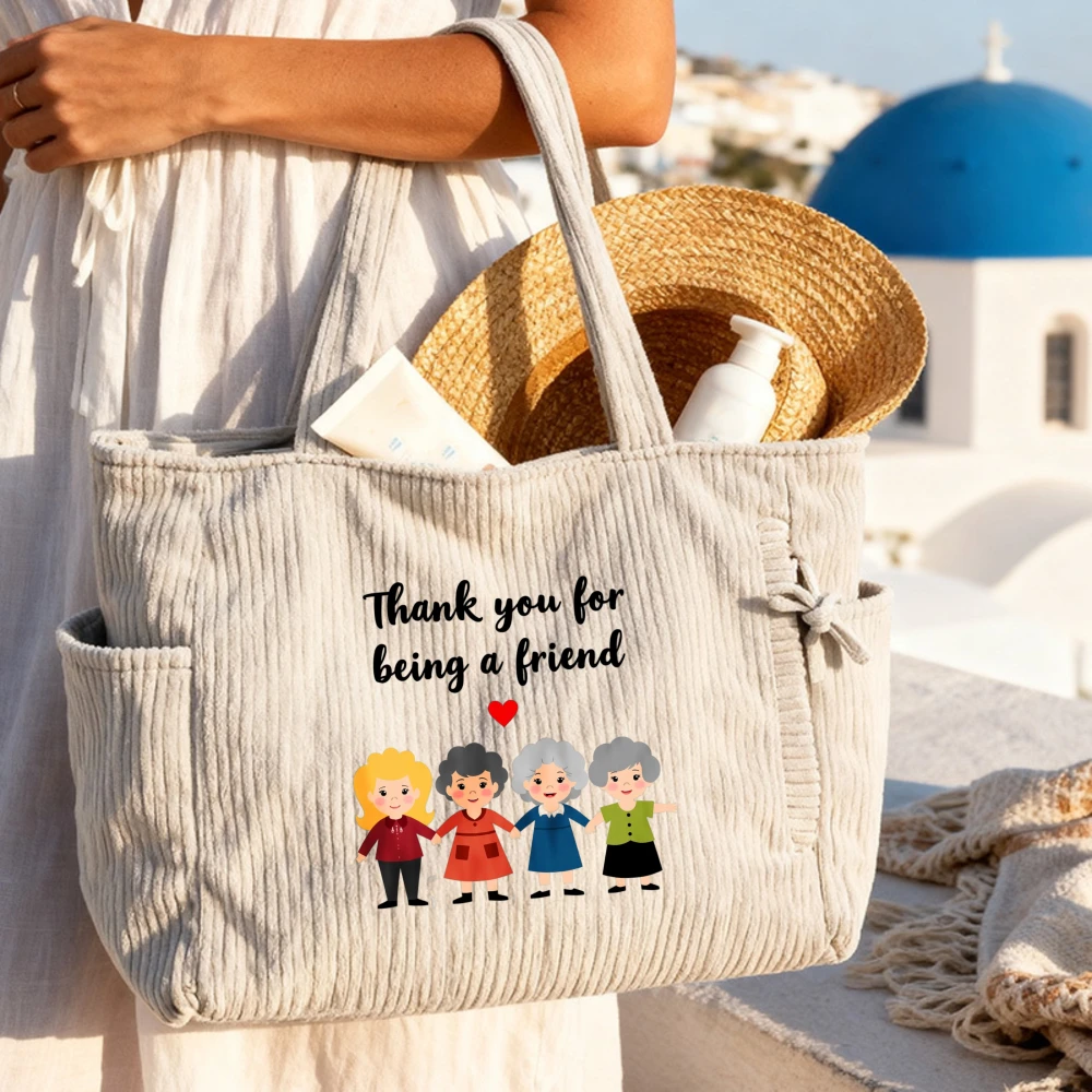 

Casual Corduroy Handbag with Zipper Closure, Large Capacity Fixed Shoulder Strap Daily Commuter Handbag, Shopping Bag, tote bag