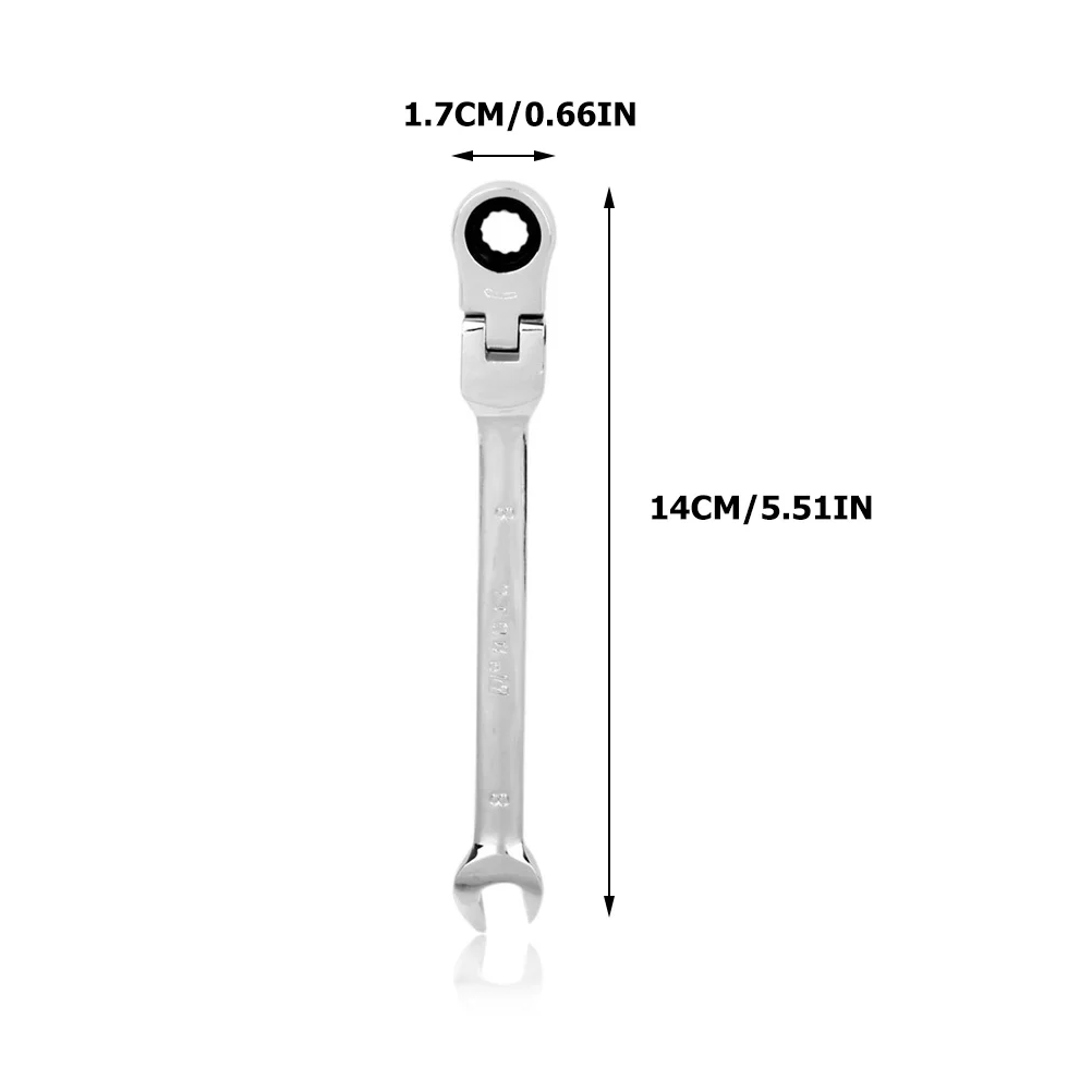 

8mm Wrench Spanner Chrome Vanadium Steel Flexible Head Ratchet Combination Home Factory Use Silver 140mm Plum Movable Hand Tool