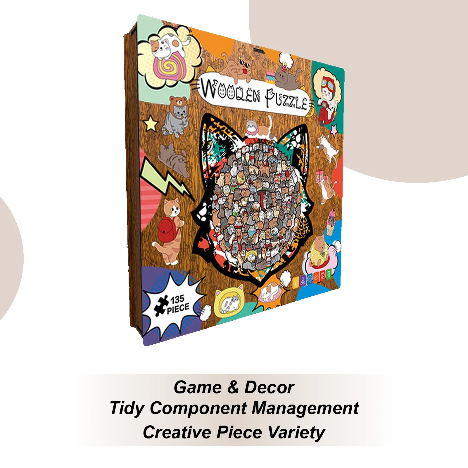 

Cat Puzzle 135-Piece Cute Educational Toys Decorative Cat Puzzle Kids Toys For Boys Girls Family Home Indoor School Classroom