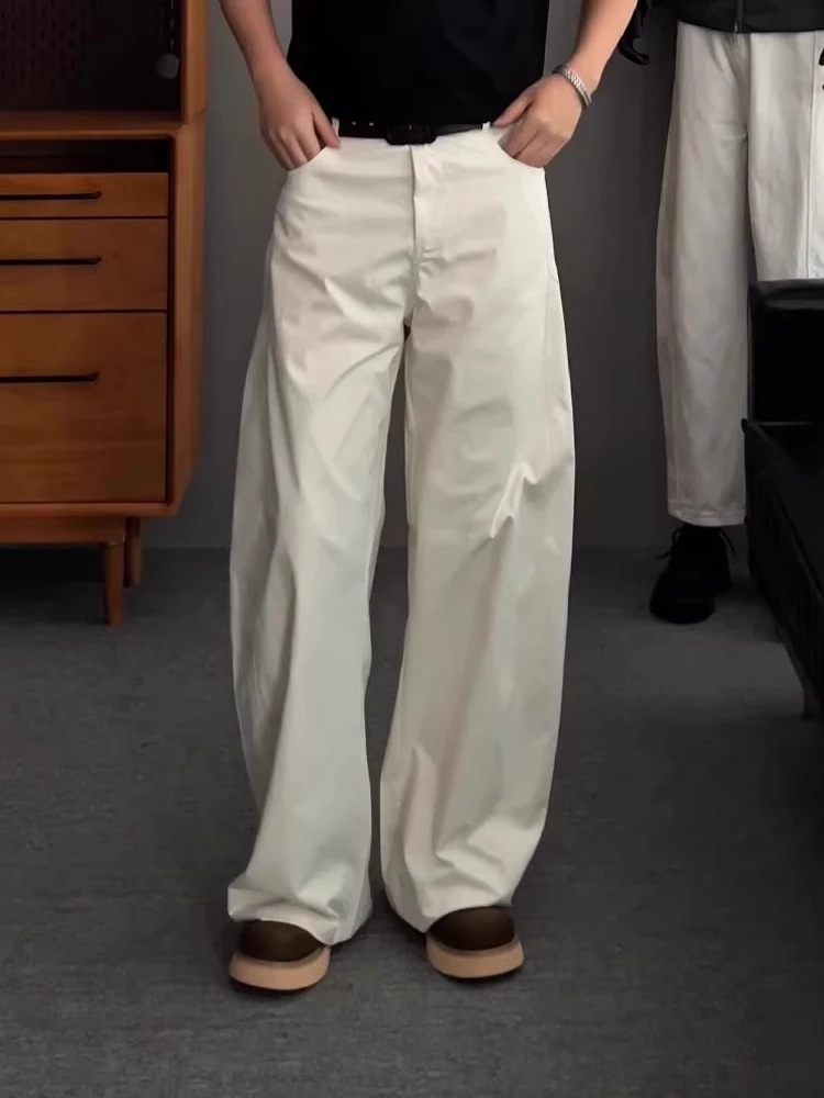 Pantaloni bianchi a gamba larga sottili autunnali da uomo Qui Dry Slim Fit Pantaloni da lavoro retrò americani Taglio dritto con cerniera a vita media