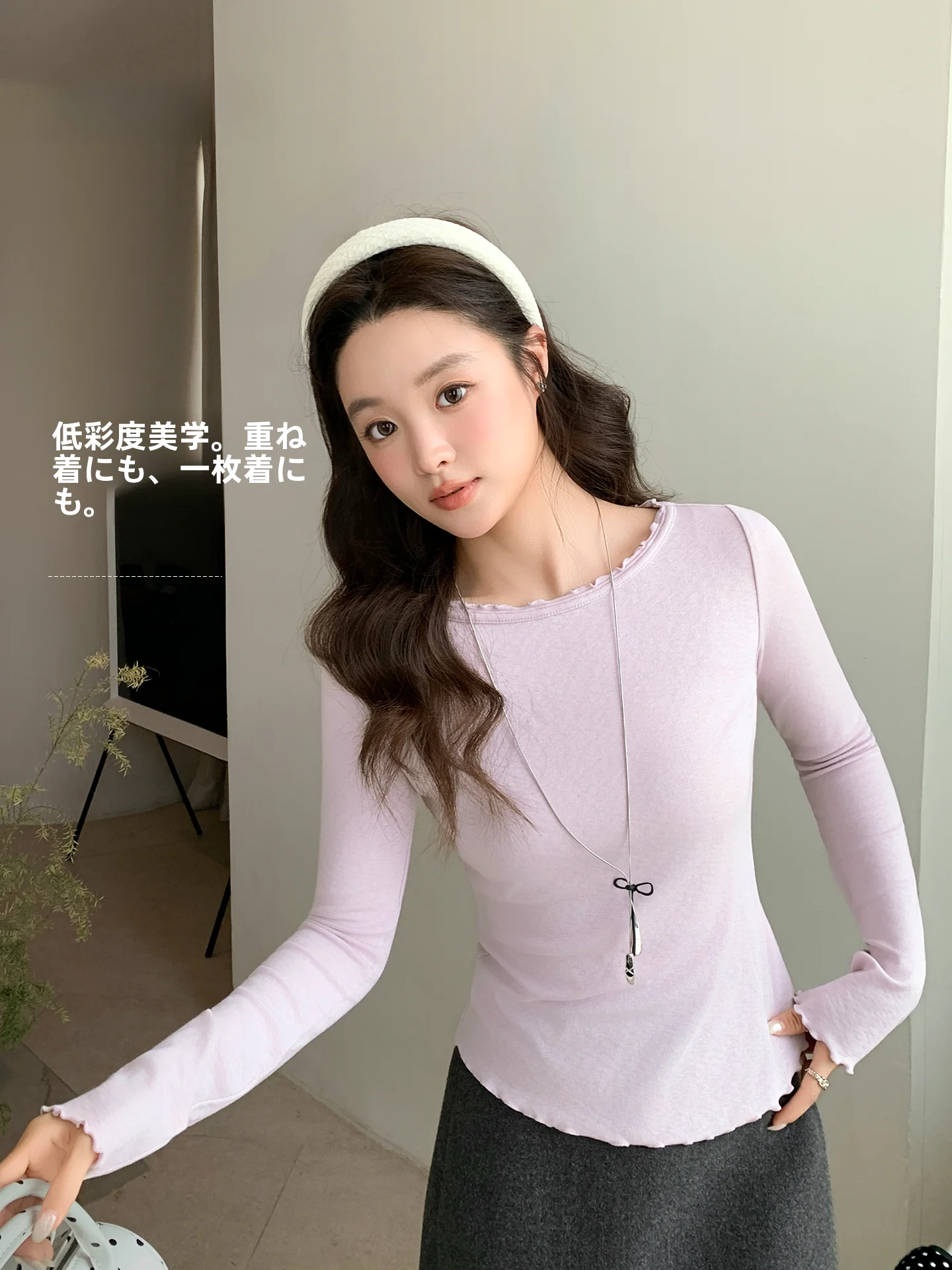 

Spring New Sle Women's Slim Fit Oxygen Feeling Wood ain T-irt Inner Wear Korean Version Cotton Blend Long Sve r...