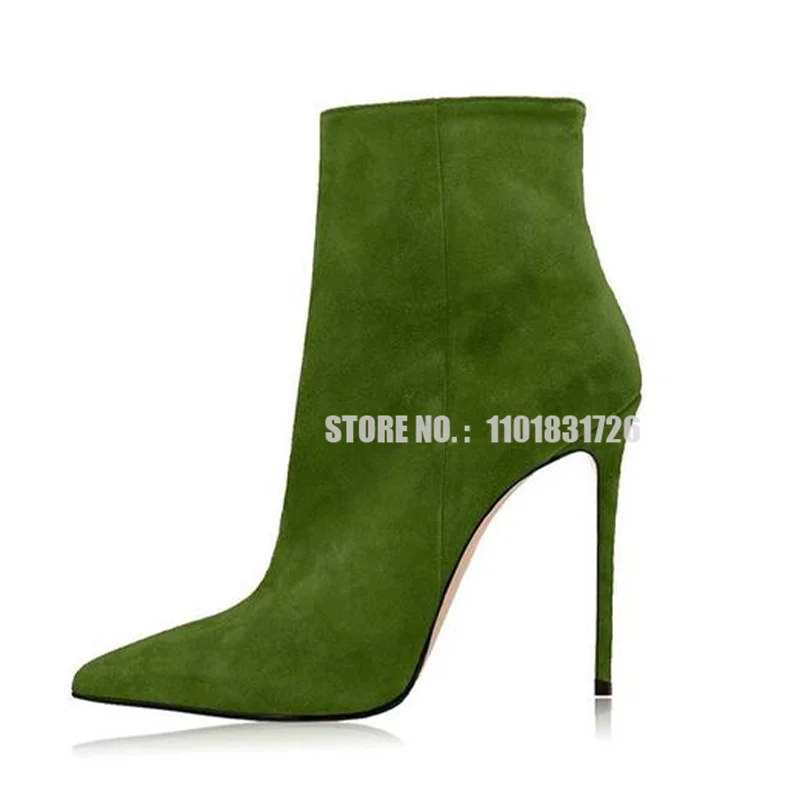 Soft Suede Leather Ankle Boots for Women Stiletto Heel Booties Open Toe Zipped Short Women Elegant Dress Shoes Blue Green Shoes