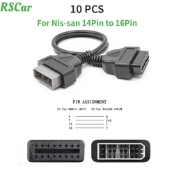 10pcs for Nissan 14 Pin OBD To OBD2 16Pin Connector Adapter for Nissan 14 Pin OBD2 Car Diagnostic Auto Tool OBD2 Extension Cable