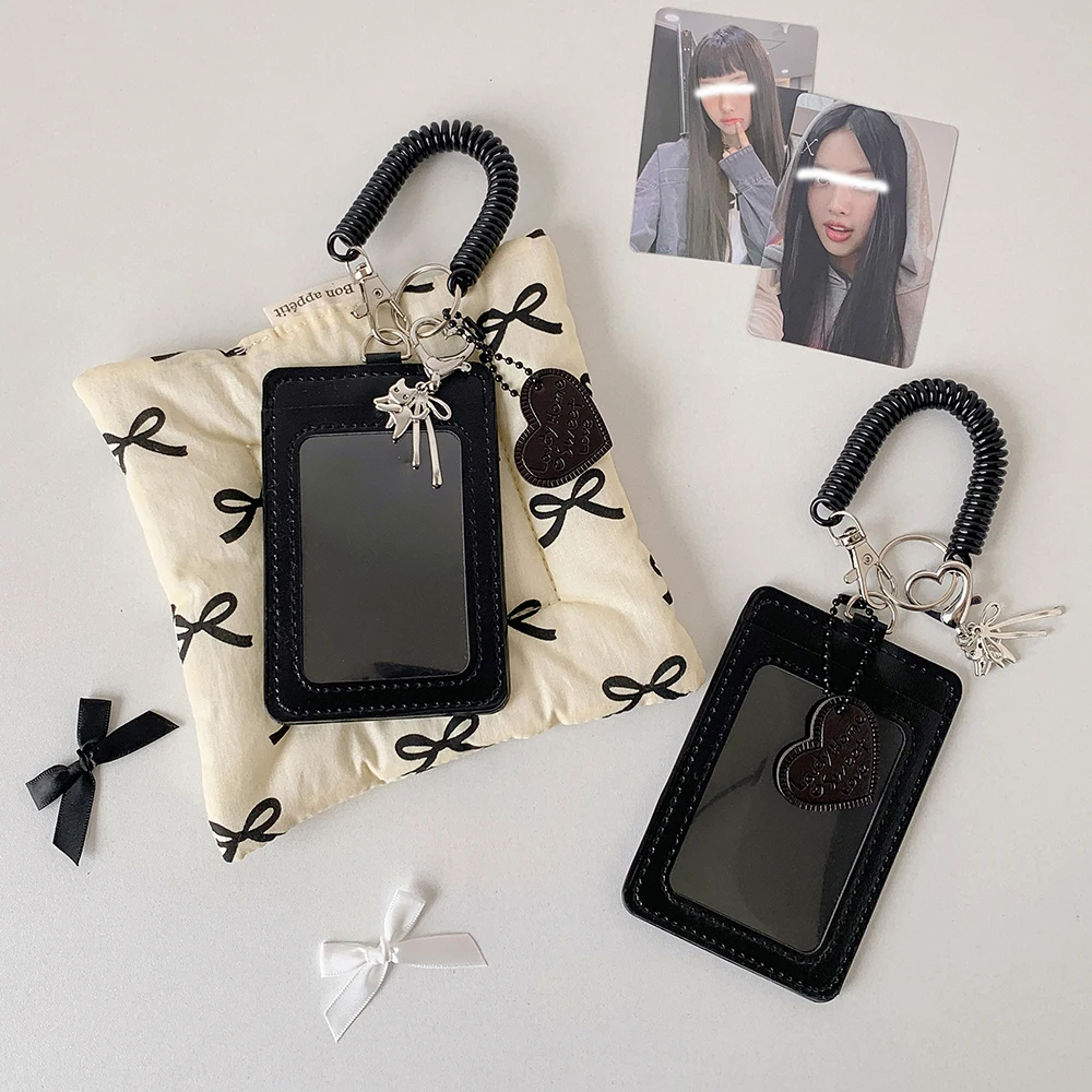 

Customized card holder student solid color black PU hanging rope card holder love three inch small card display star chasing car