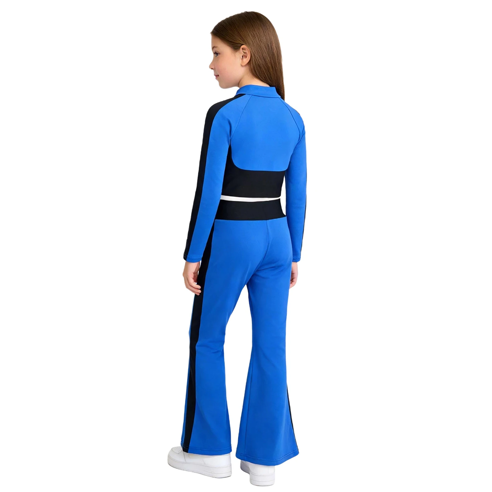

Kids Girls Yoga Sports Outfit Long Sleeve Slim Fit Crop Top And Flared Leggings Pants for Ballet Dance Gymnastic Workout Running