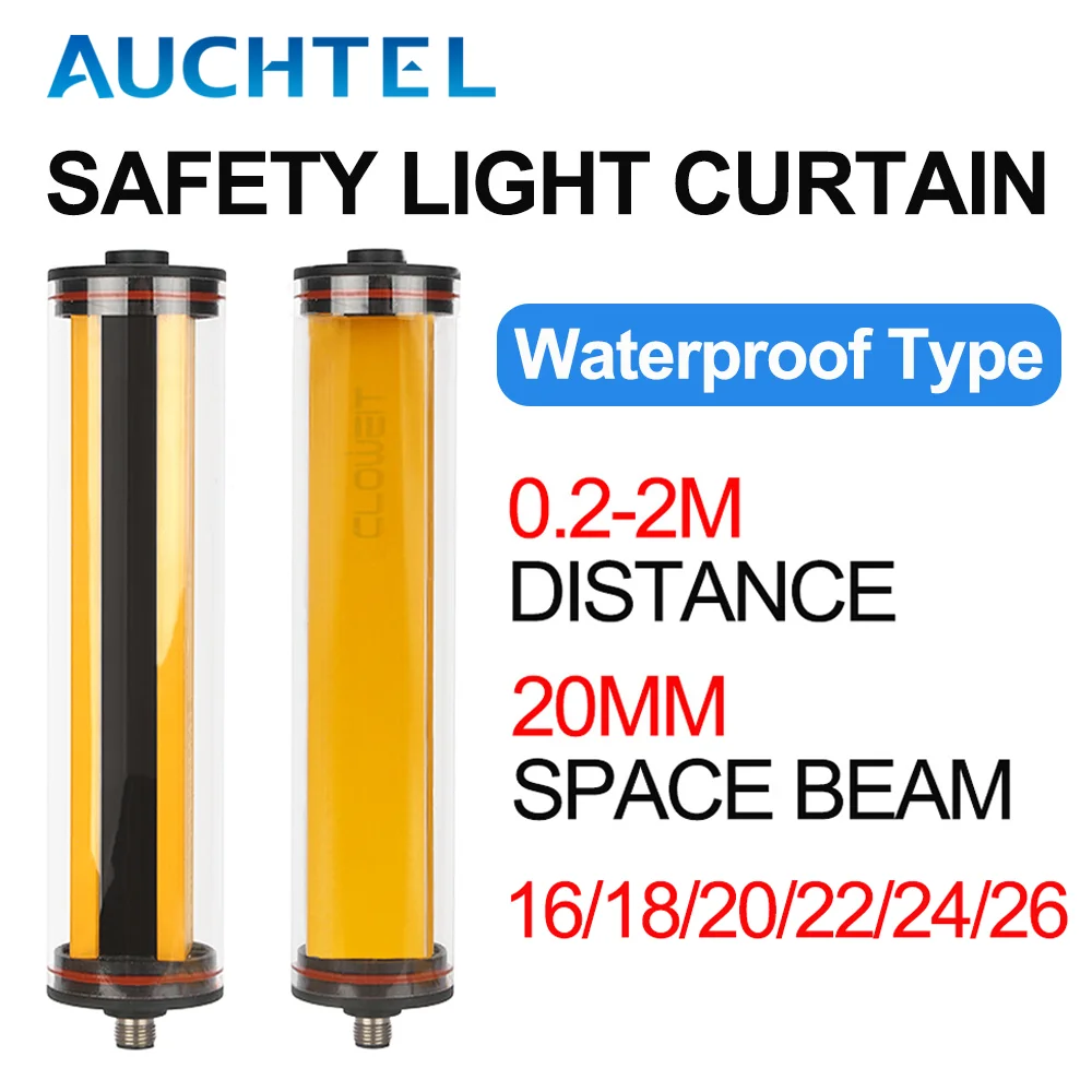 AUCHTEL Waterproof Light Curtain RDA16-26 Beam 20mm IP68 Level 0.2-2m Detection Distance Protection Device Photoelectric Sensor