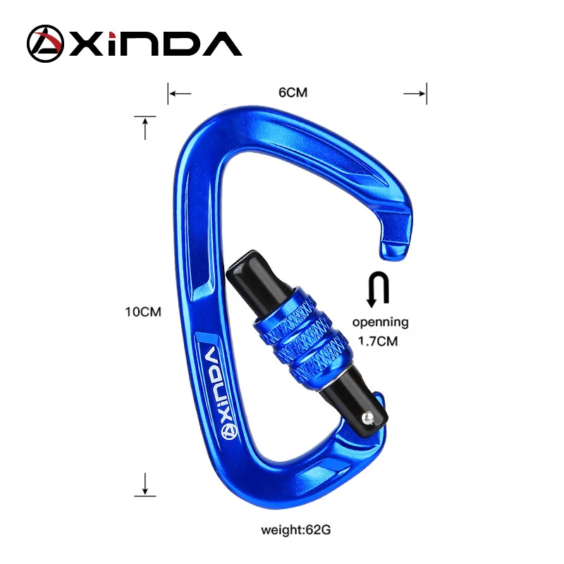 XINDA Rock Climbing Carabiner 25KN Safety D-Shape Buckle Screw Lock Spring-loaded Gate Aluminum Carabiner Outdoor Kits