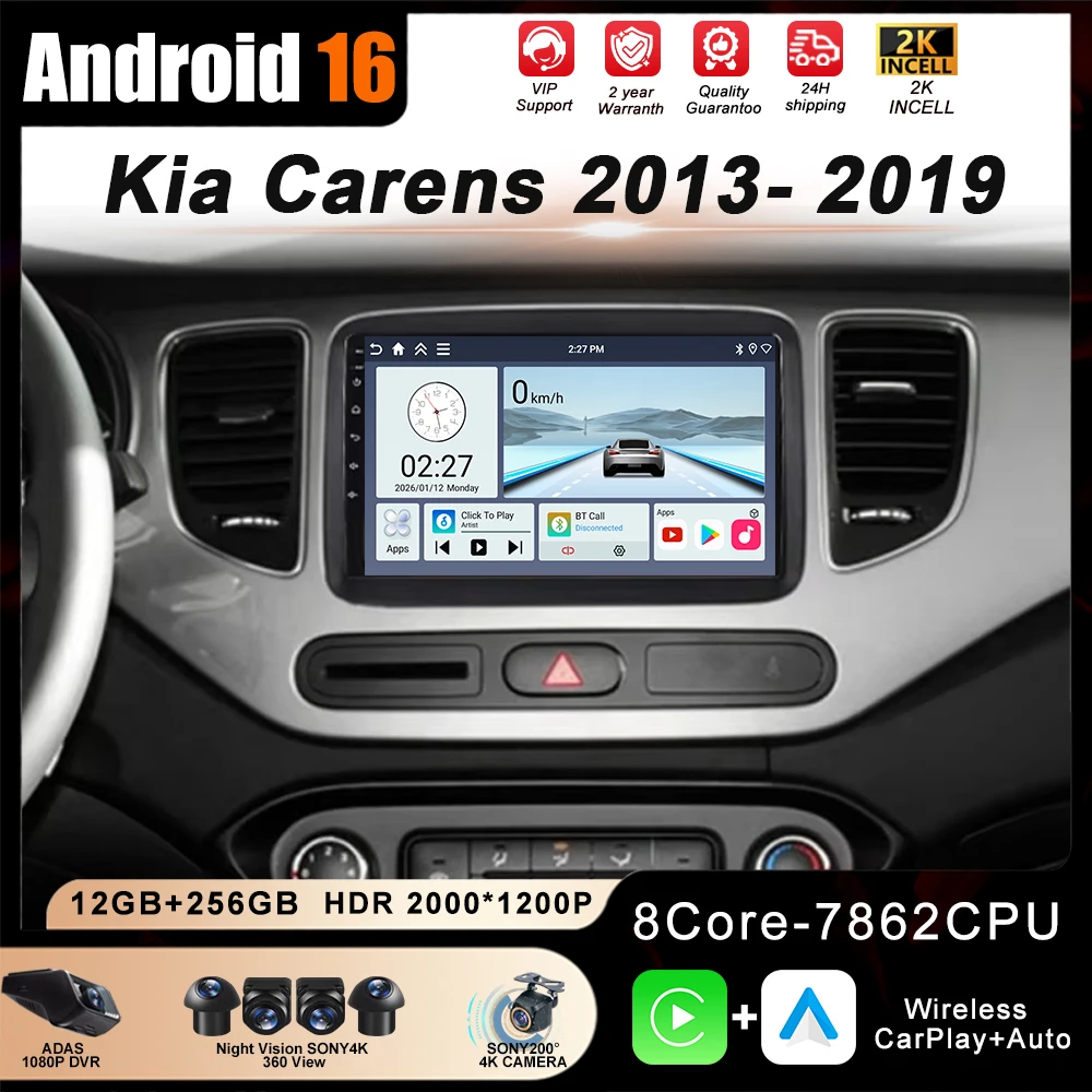 

Android 16 WIFI+4G Auto Carplay GPS For Kia Carens 2013 2014 2015 2016 2017- 2019 Car Radio Multimedia Player Navigation Stereo