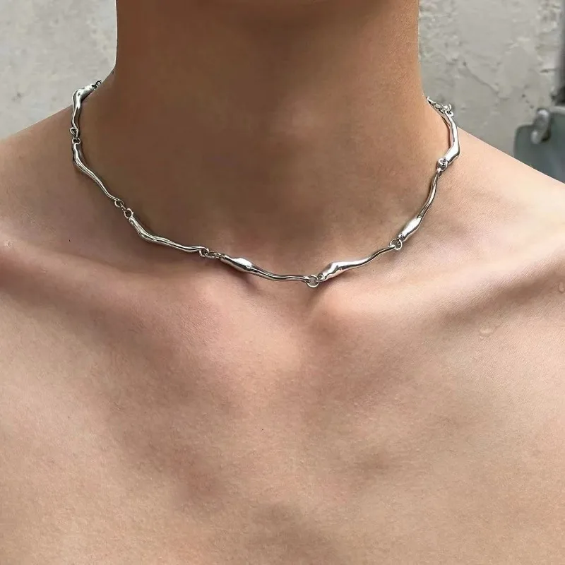 New Irregular Wave Shape Chain Men Necklace Advanced Sense Stainless Steel Figaro Cuban Chain Necklace For Men Women Jewelry﻿