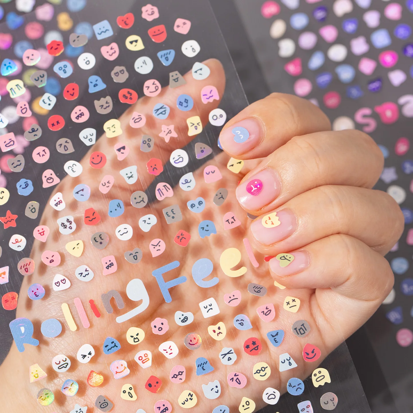 8 أوراق/4 عبوات من ملصقات Emoji الصغيرة اللطيفة، ملصقات أظافر لسكرابوكينغ DIY، زخرفة مادة مجمعة لإطار الصورة