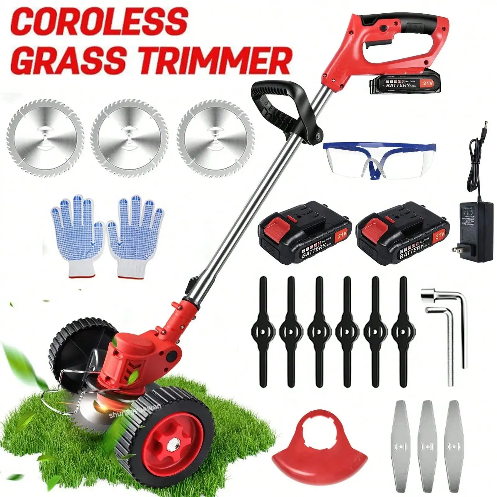 

String Trimmer, Edger Whacker Grass Eater Lawn Cutter W/2* Battery, Garden Tools (21V)