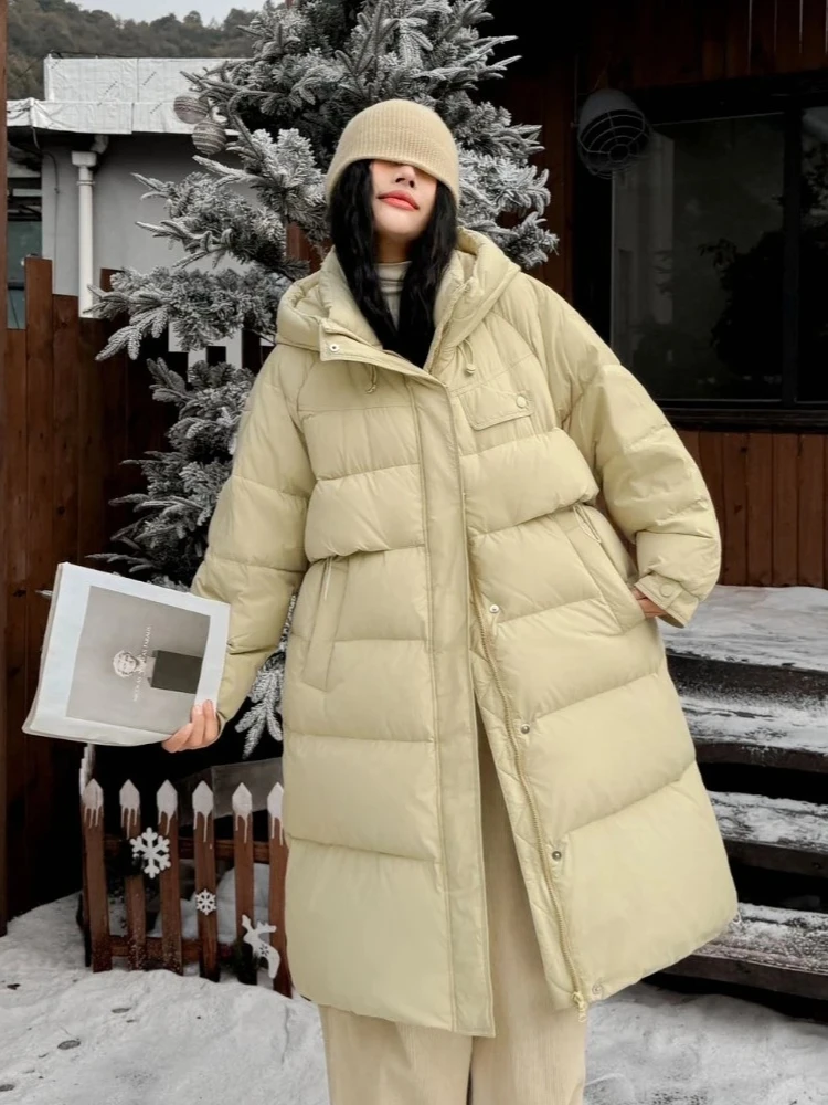 Neue Herbst Winter Mit Kapuze Flauschigen Puffer Jacke Weibliche Neue Verdickt Warme Top Kleidung Frauen Lose Mid-länge Ente Unten mantel