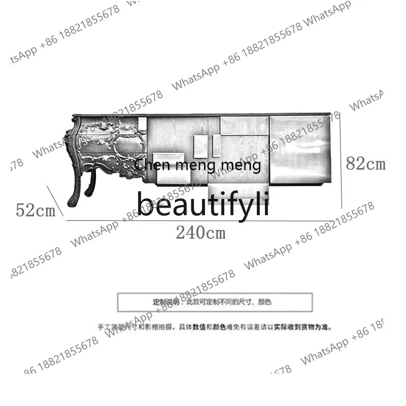 French neoclassical solid wood engraved TV cabinet American log light luxury entrance cabinet personalized dining side cabinet