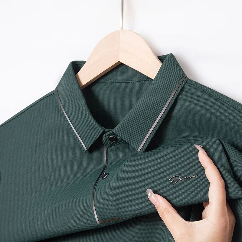 Business High-end Luxury Seamless Short Sleeved Men's T-shirt, Men's No Iron High-end Feeling, Polo Shirt, Men's Top