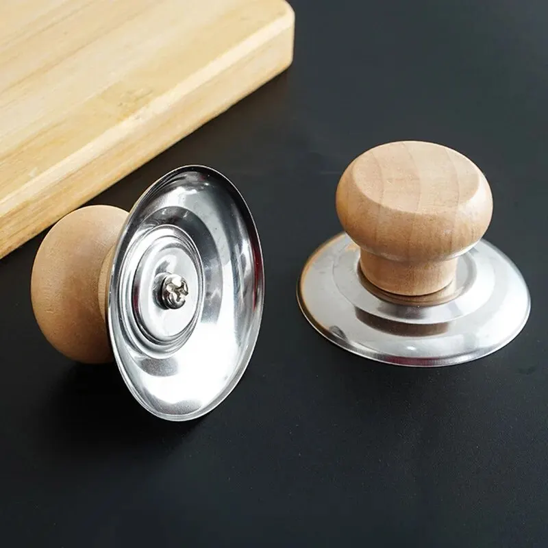 1PC Solid Wood Lid Handle Stainless Steel Pot Twist Pot Cap Anti-scalding Round Wooden Handle Kitchenware Cookware Accessories