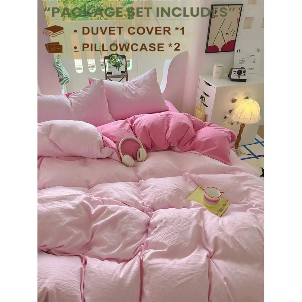 

Soft Pink White Reversible Bedding Set Including 1 Duvet Cover 2 Pillowcases For Dorm Room, No Filler, Machine Washable