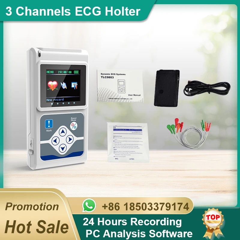 Genuine CONTEC 3 Channels ECG Holter, EKG Holter, Dynamic ECG Monitor System, 24 hours ECG Recorder TLC9803