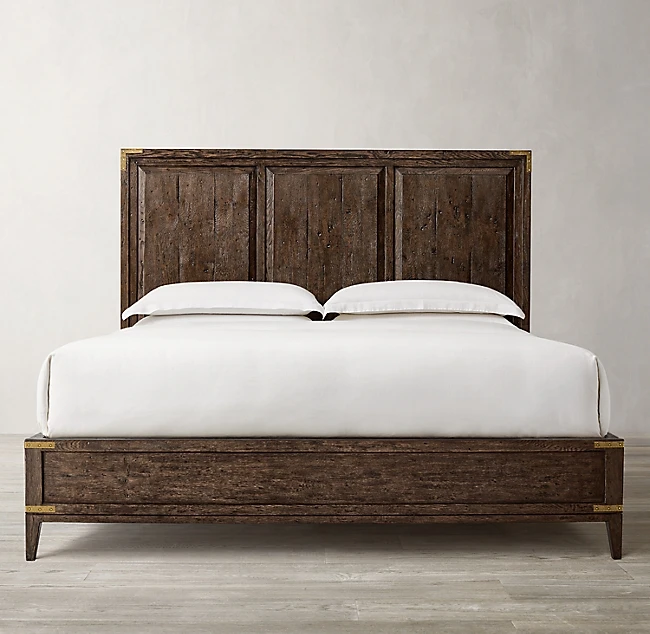 x−Luxury Living Room Indoor Furniture Hand-Cast Metal Frame Brackets Solid Oak Wood Up-Holstered Queen Bed&