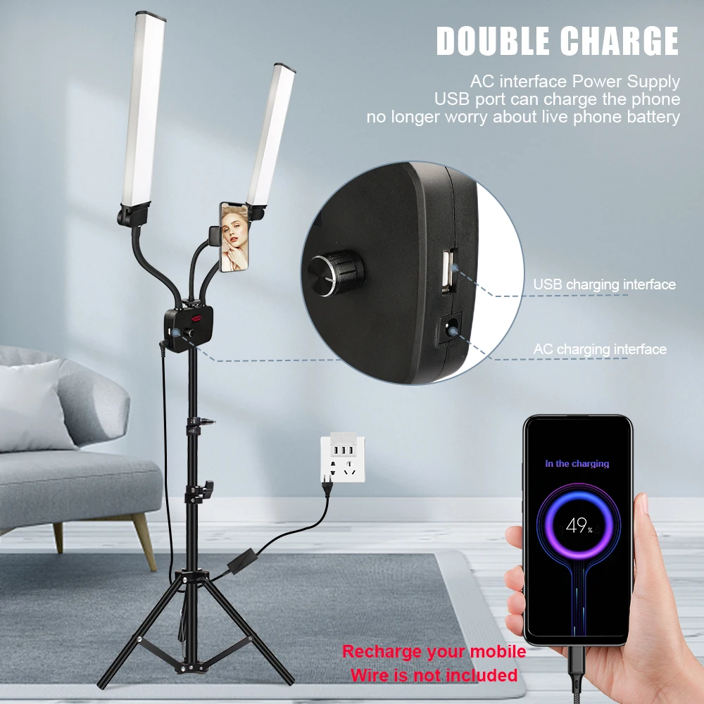 Dualarm LED Beauty Light With Complementary Light Strip Circular Light and Tripod LCD Screen 3200-5600K Photography Selfie Light