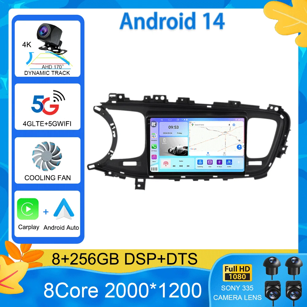 Android 14, автомобильный радиоприемник, видео, мультимедийный плеер для Kia Optima K5 2013 2014 2015, навигация, GPS, авторадио, QLED, экран BT5.0