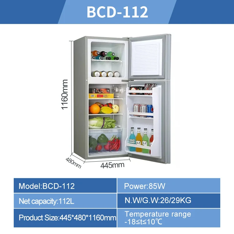 112L Hot Sales Double Doors Top Freezer American Fridge Commercial Home Refrigerator