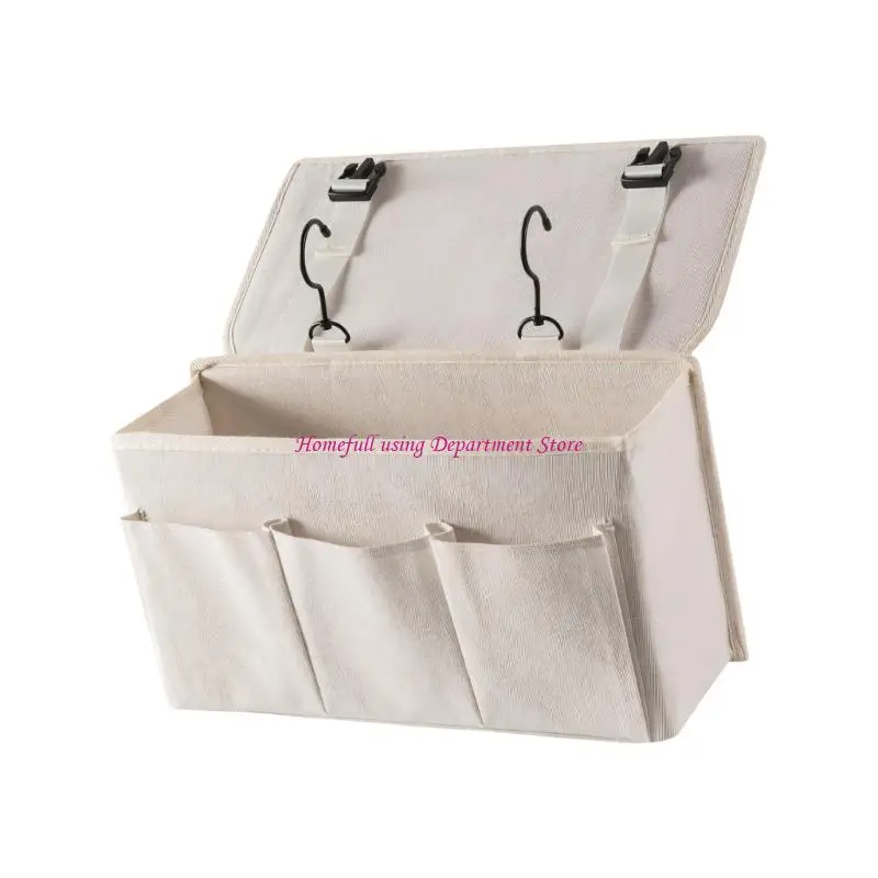 Hanging Bed Storage with Main Pocket and 3 Front Pockets, Metal Hardware for Sofa Side and Dorm Use