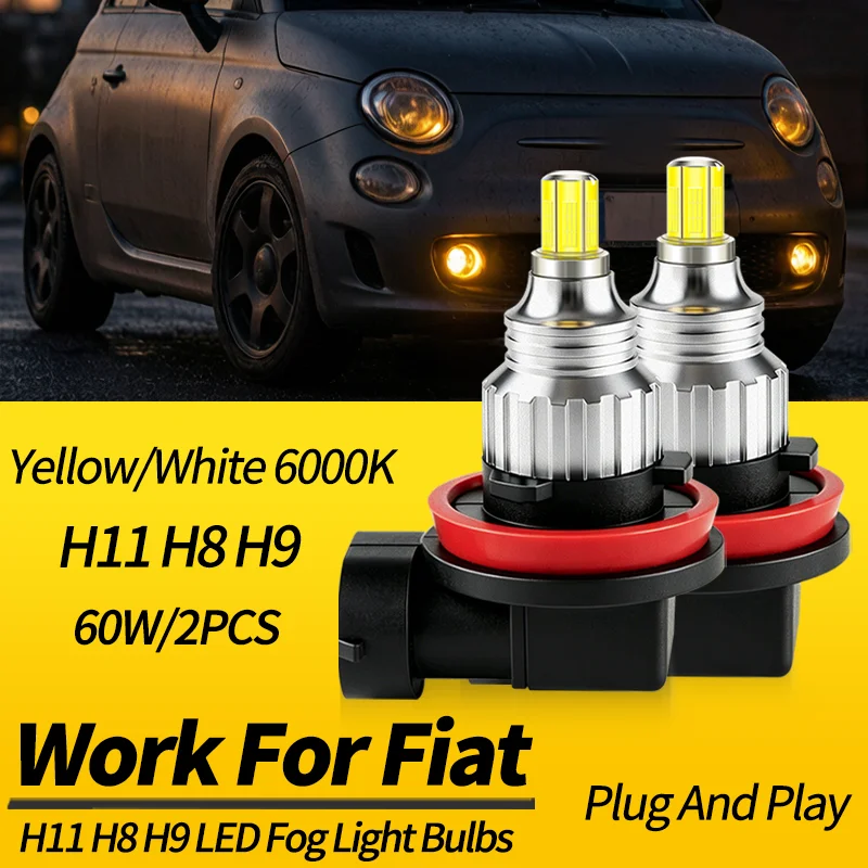 2PCS H11 H8 H9 LED Front Fog Light Bulbs Canbus For Fiat Fullback 2016-2019 500 2012-2019 500X 2016-2019 Punto Evo Bravo Tipo view 2