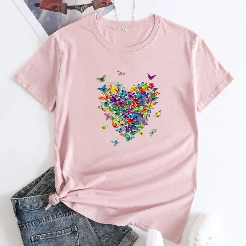 Faionable Cotton Crew Ne T-Shirt für Damen, gestrickt, Sommer-Streetwear, bequemes Damen-T-Shirt aus reiner Baumwolle