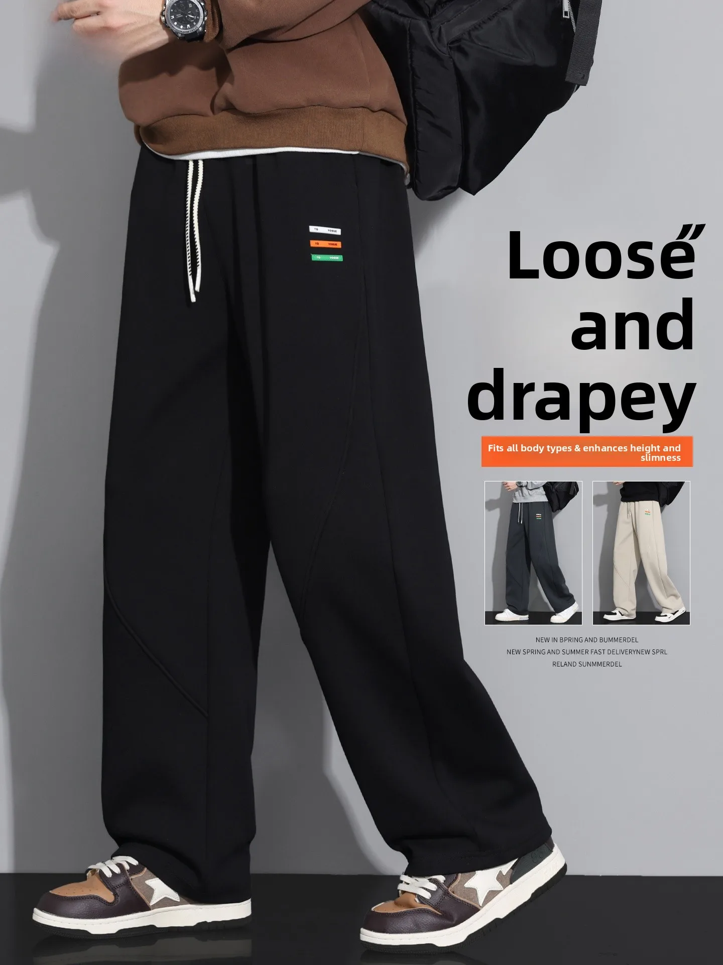 

Мужские повседневные брюки свободного кроя на весну-осень, прямые, молодежные, драпирующиеся, комфортные, из полиэстера и хлопка...