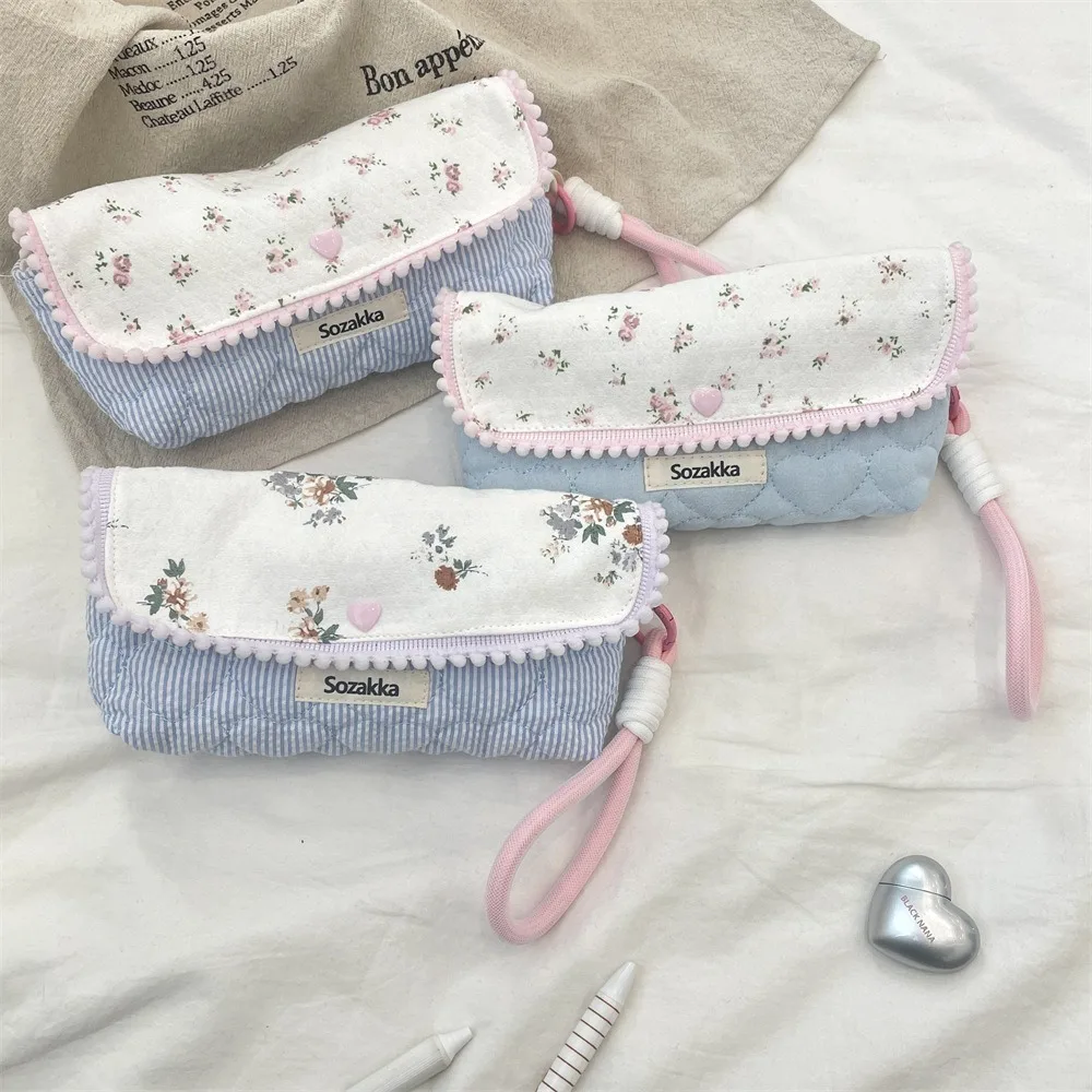 Cute Portable Floral Pen Bag Multi-function Large Capacity Stationery Organizer Stationary Storage Pouch Girls