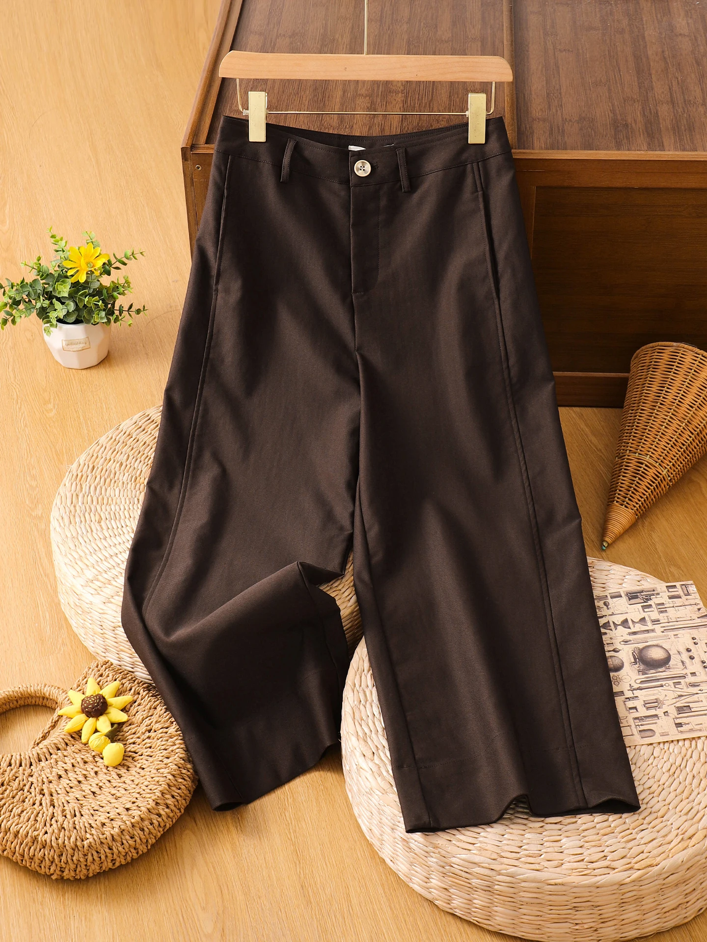 Busin المرأة بنطال ذو قصة أرجل واسعة عالية الخصر مستقيم قطع فضفاضة تناسب بناطيل كاجوال Faionable تنوعا ربيع الخريف جديد Arr...