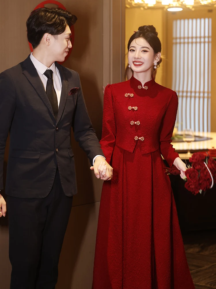 

New Chinese Sle Wedding Engagement Dr Red Cus-Made Bridal Suit Women Return Door Set Dr for Wedding