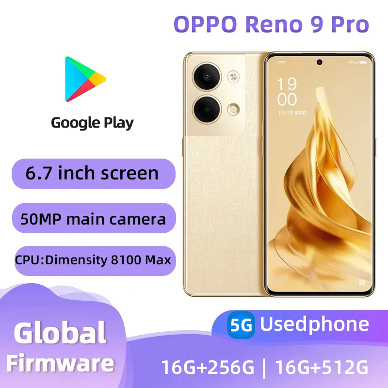 Oppo Reno 9 Pro 5g Android CPU Dimensity 8100 Max 6.7 inches SmartPhone Screen ROM 256GB RAM 16GB 50MP Camera 67W used phone
