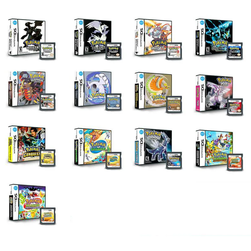 Anime Cartoon Pokemon NDS Game Card Black 2/White 2 Platinum Silver Soul Series Collection Boxed English Game Gift for boys